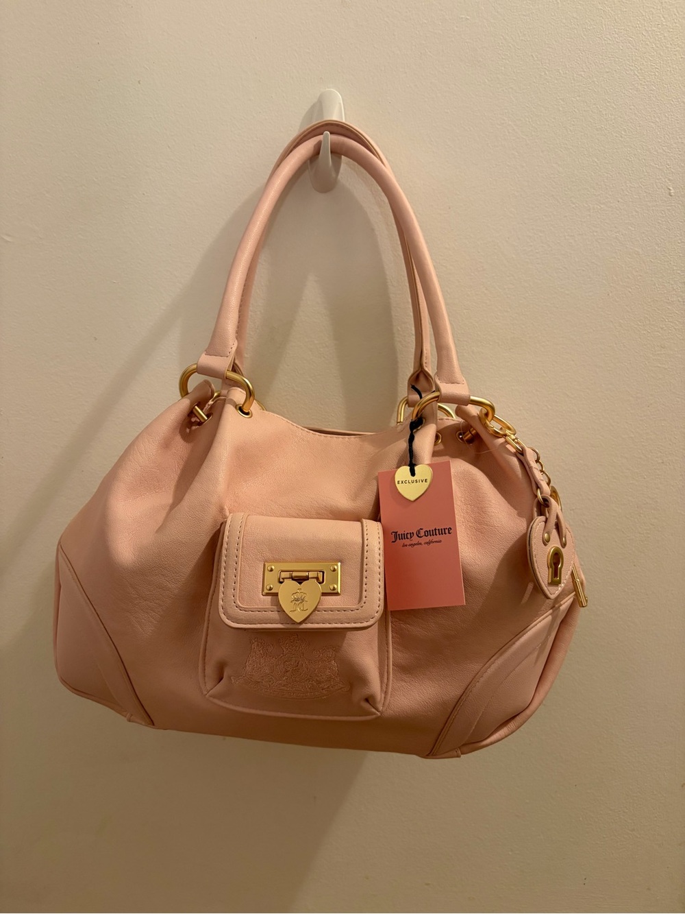Juicy Couture Pale Pink Leather Shoulder Bag with Gold Hardware